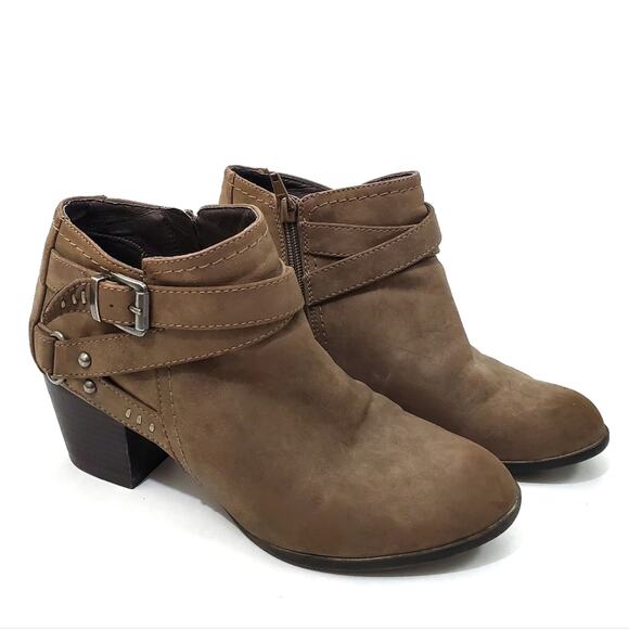 Indigo Rd | Buckle Strap Accent Zip Side Heeled Booties - Picture 1 of 10